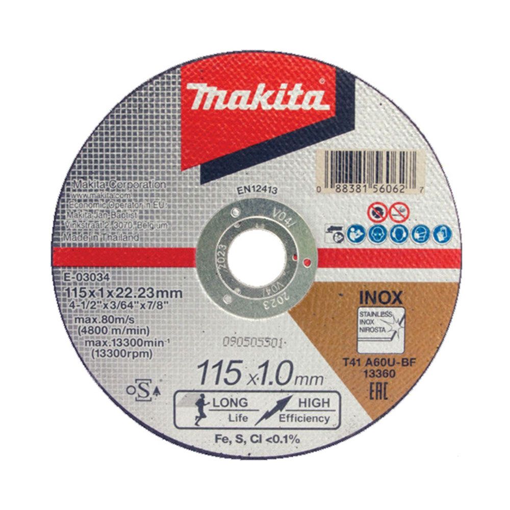 Disc de taiere pentru inox, Makita E-03034, dimensiuni 115 X 1 X 22 mm