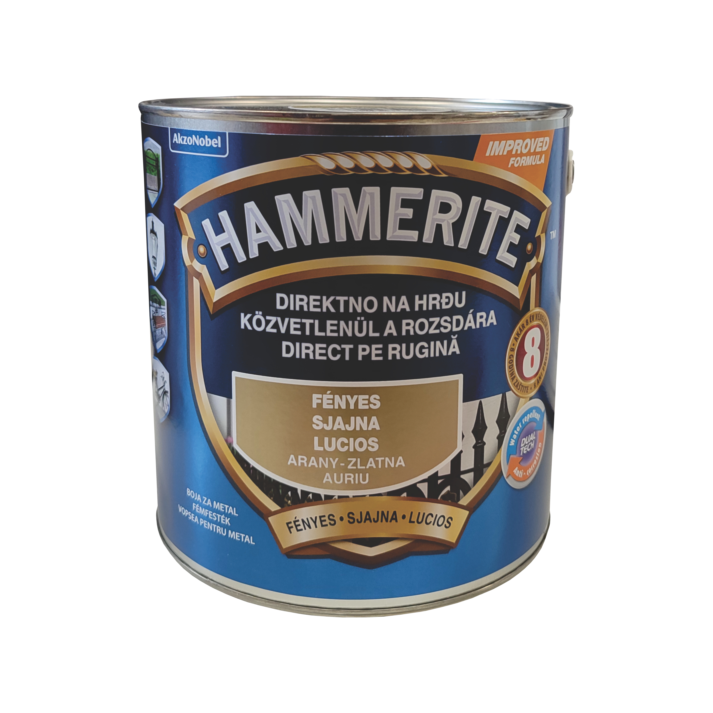 Email Hammerite, pentru metal, culoare aurie, finisaj lucios, ambalare 2.5 L