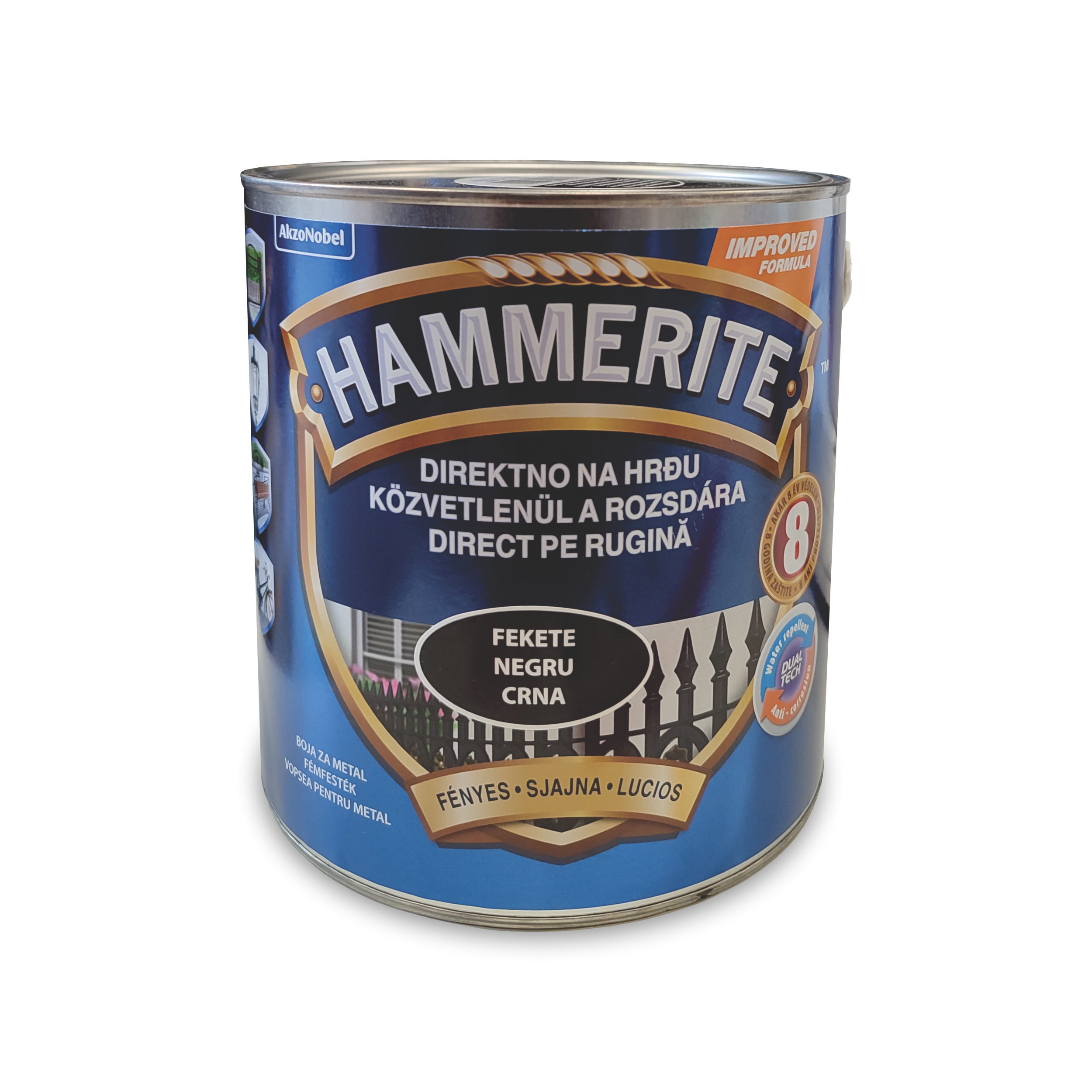 Email Hammerite pentru metal, culoare neagra, finisaj lucios, ambalare 2.5 L