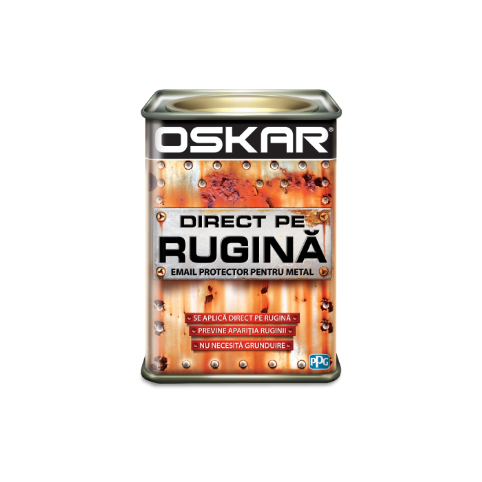 Email tip 3 in 1 pentru metal, cu efect anticoroziv, de grunduire si decorare Oskar direct pe rugina, culoare negru lovitura de ciocan, ambalare 0.5 L