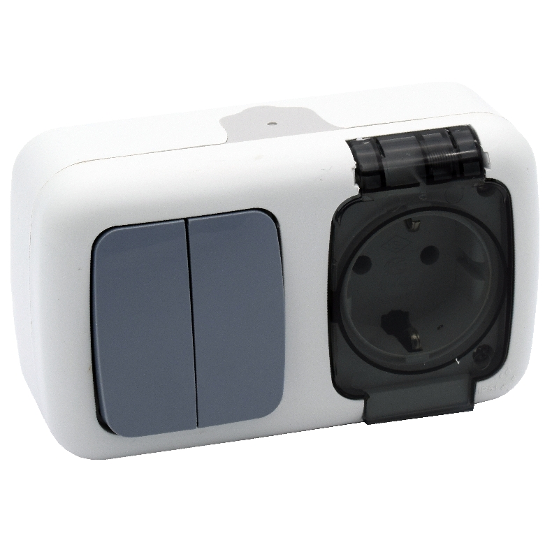 COMTEC Intrerupator dublu+priza shuko aplicat ip54