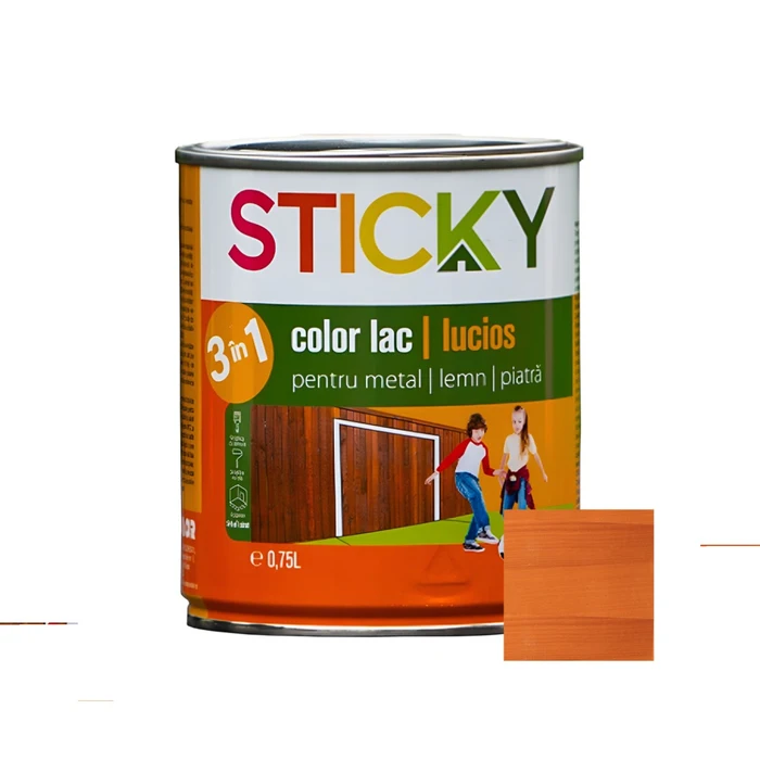 Lac alchidic pentru lemn, metal sau piatra Sticky, interior - exterior, 0.75 L culoare pin
