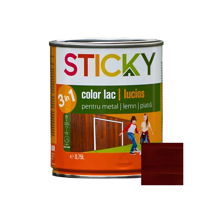 Lac alchidic pentru lemn, metal sau piatra Sticky, interior - exterior, 0.75 L culoare teak
