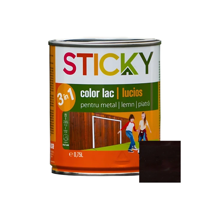 Lac alchidic pentru lemn, metal sau piatra Sticky, interior - exterior, 0.75 L culoare wenge