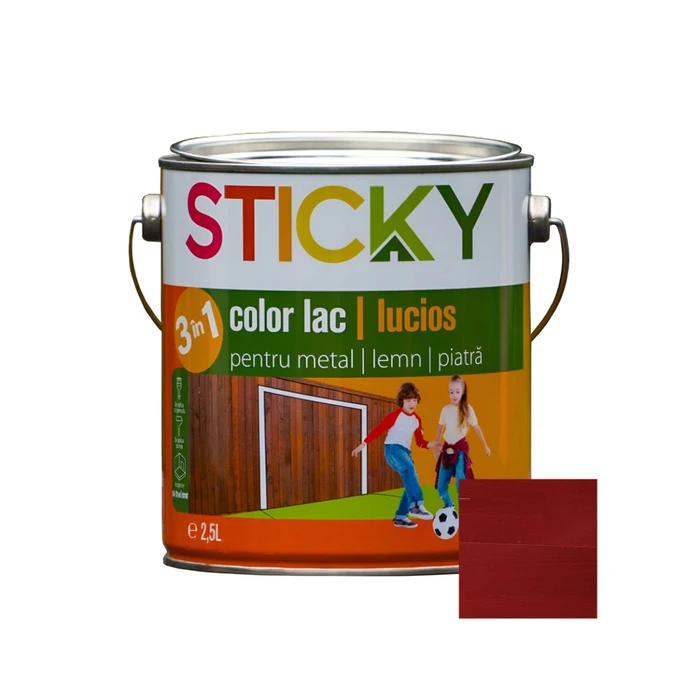 Lac alchidic pentru lemn, metal sau piatra Sticky, interior - exterior, 2.5 L culoare mahon