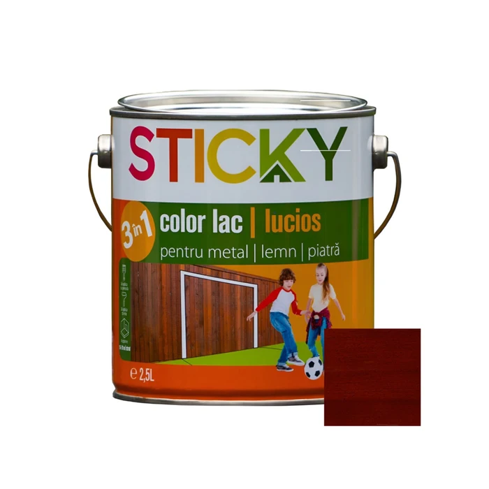 Lac alchidic pentru lemn, metal sau piatra Sticky, interior - exterior, 2.5 L culoare palisandru