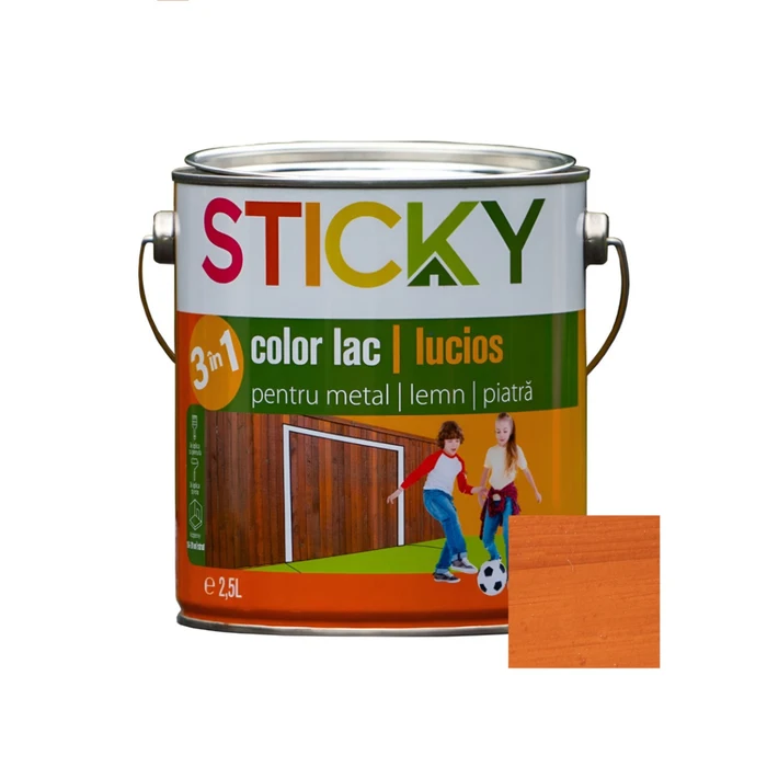 Lac alchidic pentru lemn, metal sau piatra Sticky, interior - exterior, 2.5 L culoare pin