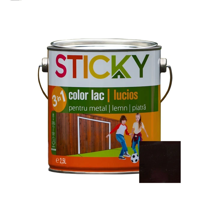 Lac alchidic pentru lemn, metal sau piatra Sticky, interior - exterior, 2.5 L culoare wenge