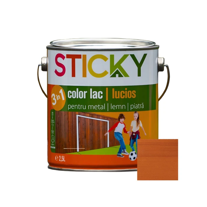 Lac alchidic pentru lemn, metal sau piatra Sticky, interior - exterior culoare castan 4 l