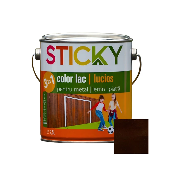Lac alchidic pentru lemn, metal sau piatra Sticky, interior - exterior, 4 L culoare nuc