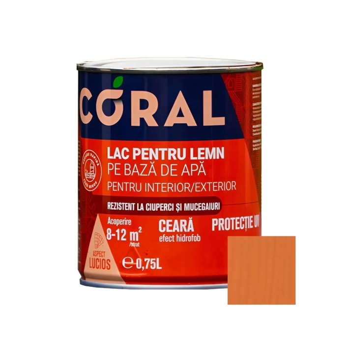Lac pentru lemn, Coral, pe baza de apa, interior - exterior, 0.75 L culoare cires