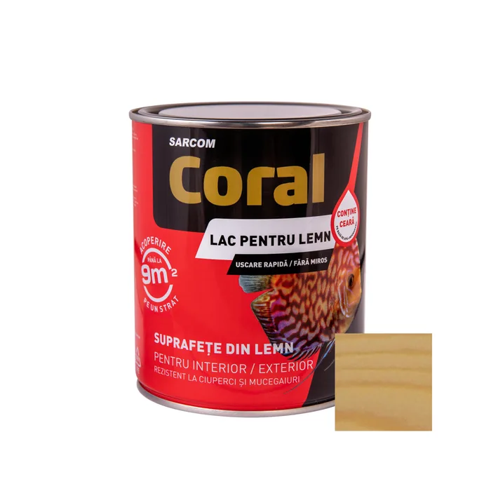 Lac pentru lemn, Coral, pe baza de apa, interior - exterior, 0.75 L culoare incolor