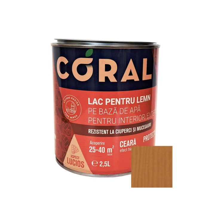 Lac pentru lemn, Coral, pe baza de apa, interior - exterior, 2.5 L culoare castan