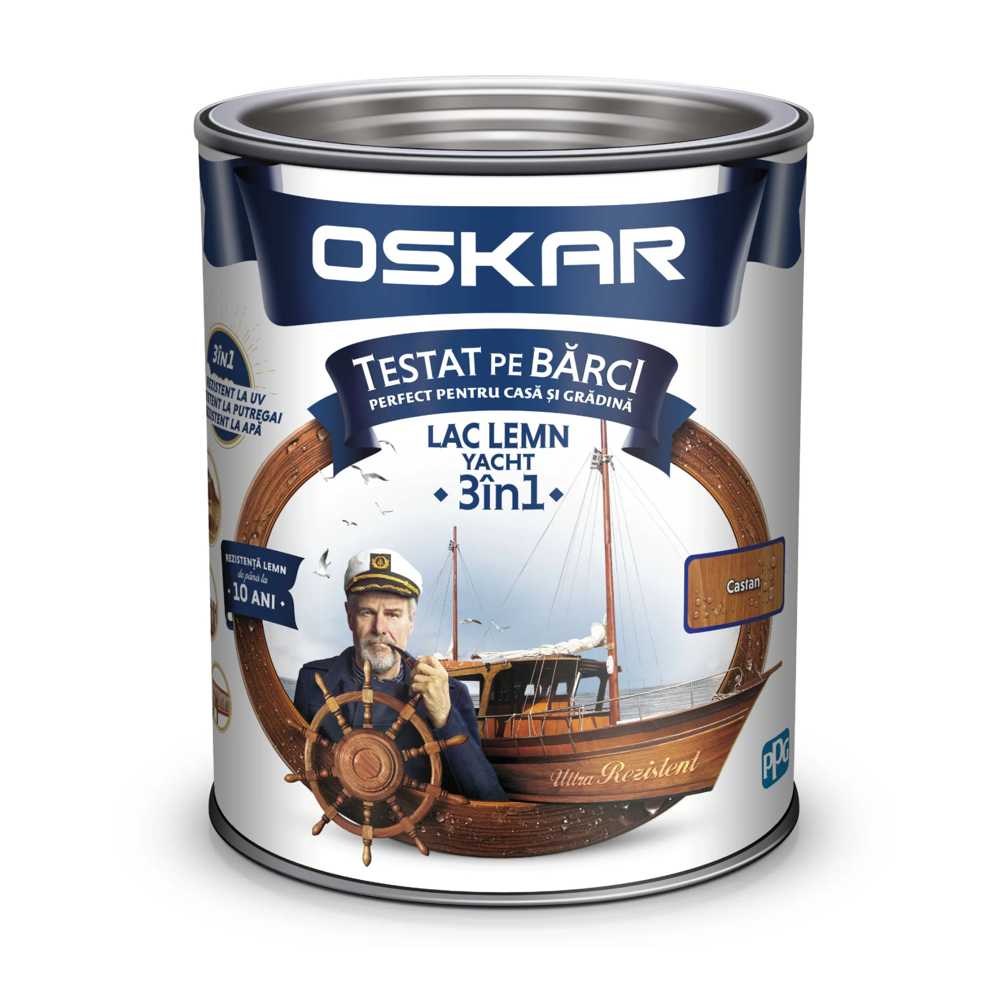 Lac pentru lemn Oskar Yacht 3 in 1, interior / exterior, 2.5 l, castan