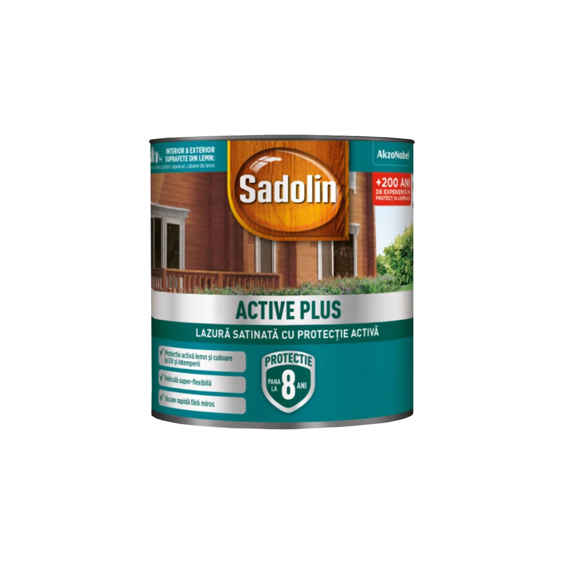 Lazura satinata cu protectie activa, Sadolin activ plus, palisandru, ambalare 0,75 L