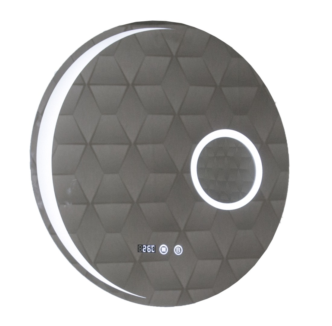 Oglinda cu iluminare LED, funcție dezaburire, ceas, termometru si lupa, MD5, D80 cm