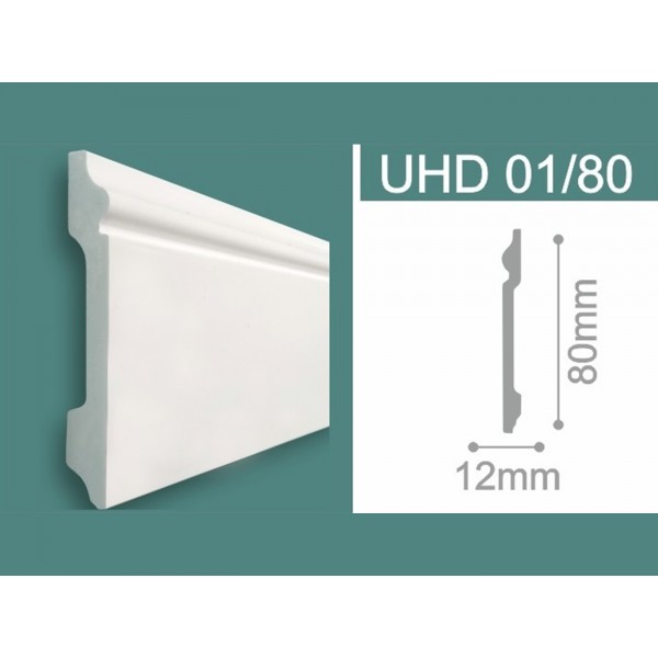 Plinta duropolimer UHD 01/80, alb, latime 80 mm, lungime 2.4 m