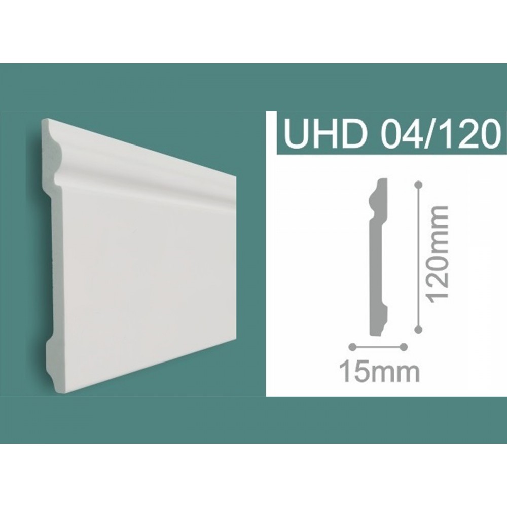 Plinta duropolimer UHD 04/120, alb, latime 120 mm, lungime 2.4 m