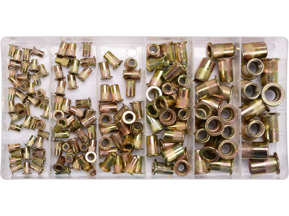 Accesorii mobila - Set 150 piulite nituibile din otel, dimensiuni M3-M10, Yato YT-36481, olint.ro