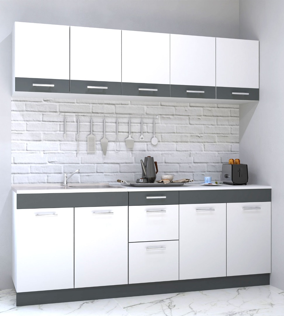 Seturi complete bucatarie - Set bucatarie PAL Sarona 01, 200 cm, alb/antracit, olint.ro