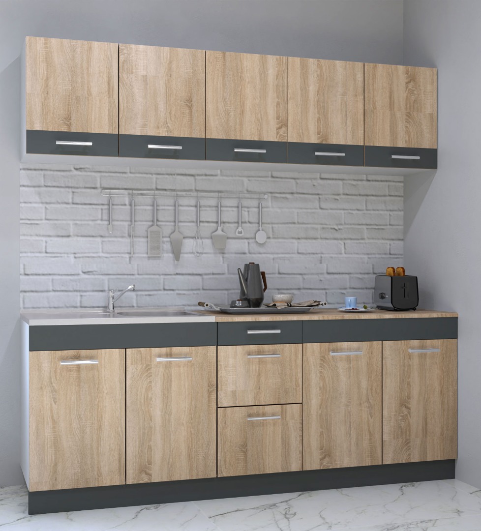 Seturi complete bucatarie - Set bucatarie PAL Sarona 01, 200 cm, sonoma/antracit, olint.ro