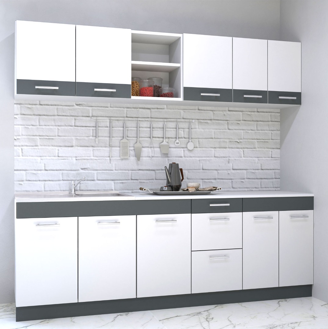 Seturi complete bucatarie - Set bucatarie PAL Sarona 01, 220 cm, alb/antracit, olint.ro