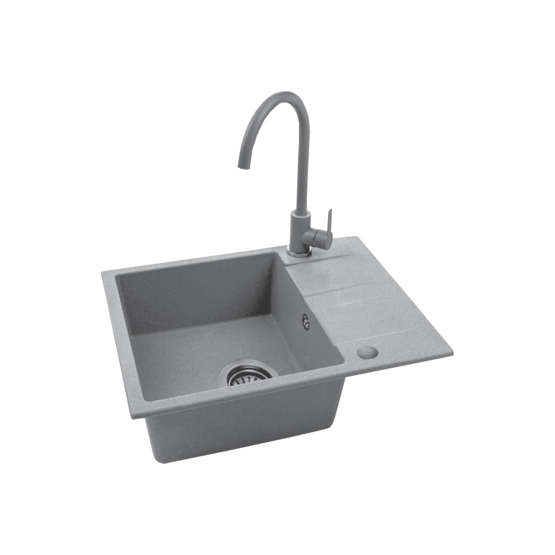 Set chiuveta de granit si baterie, Kuchinox Bon S49B513Y, culoare gri