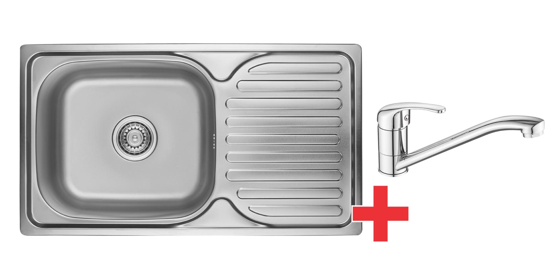 Set chiuveta de inox Orion, finisaj crom, dimensiune 76 x 42 cm + baterie
