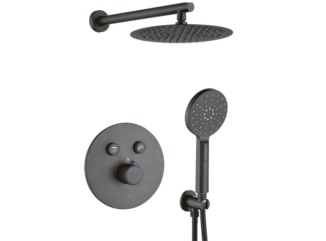 Set dus Incastrat Volumo Black BAV 70TP, baterie termostaticaatic, negru mat