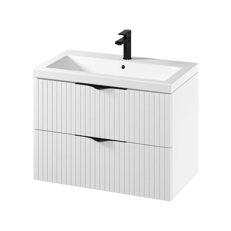 Set mobilier baie suspendat C143 Tirso 80 - S801-547 + lavoar ceramic Como 80, alb mat