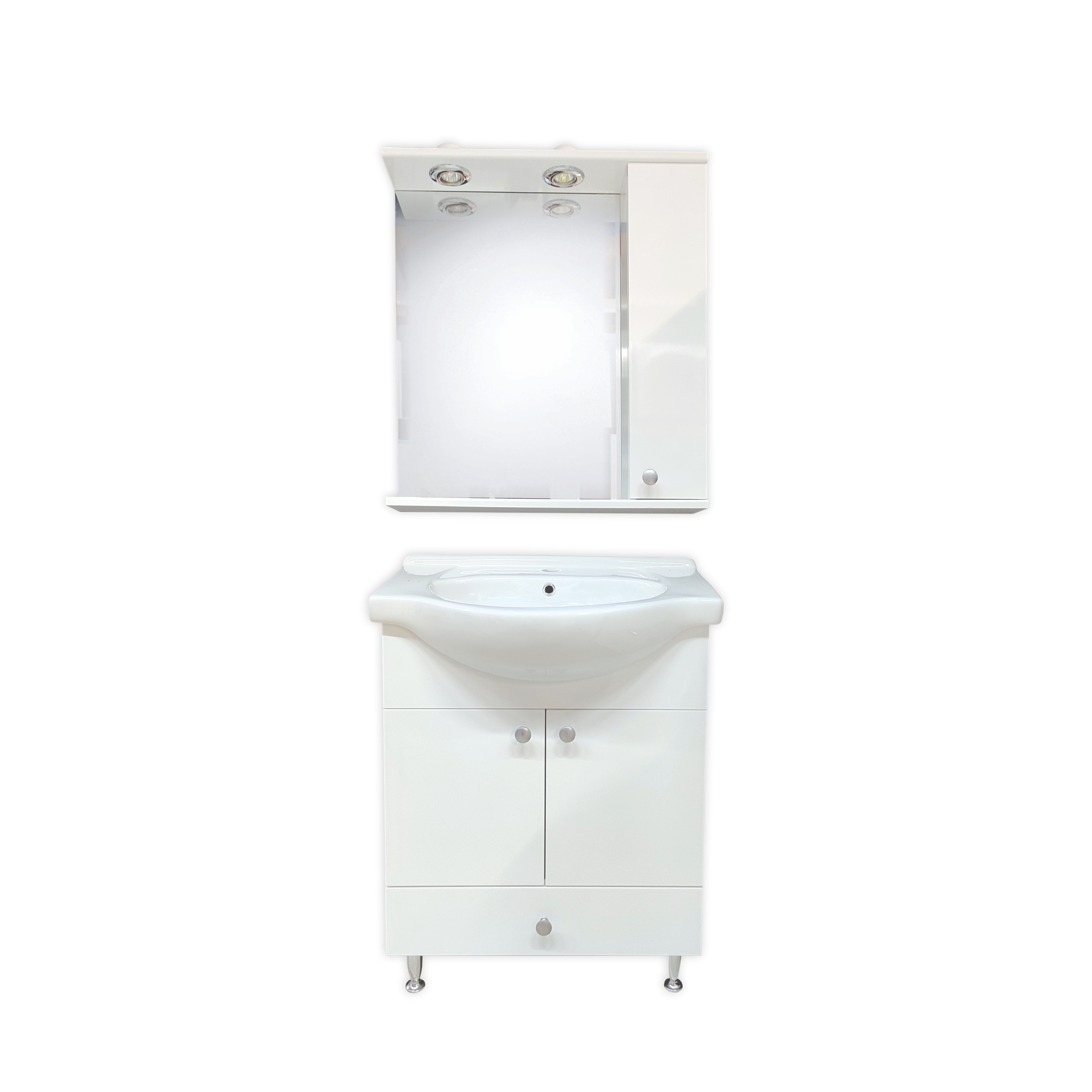 Set mobilier pentru baie Eco alb, cu doua usi si un sertar, latime 65 cm