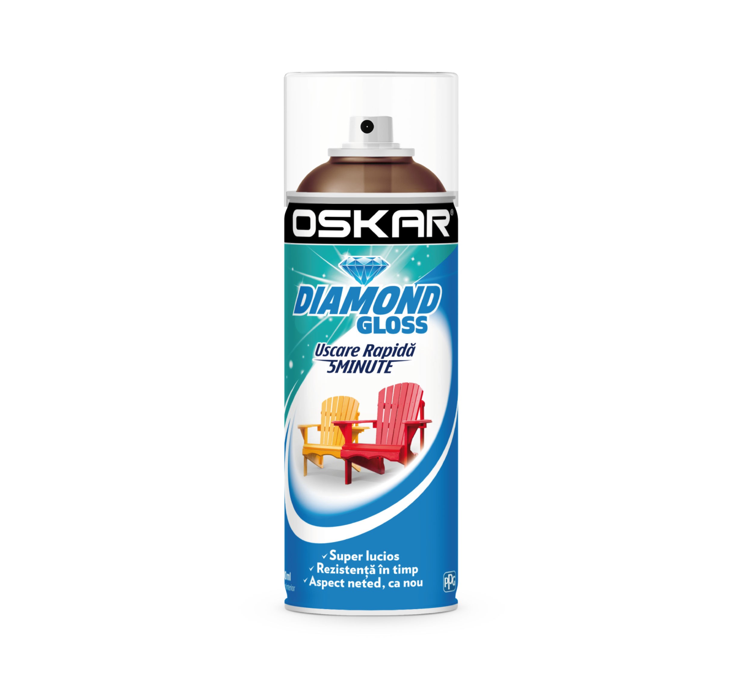 Spray cu vopsea, pentru lemn si metal, Oskar Diamond Gloss, culoare maro deschis, 400 ml