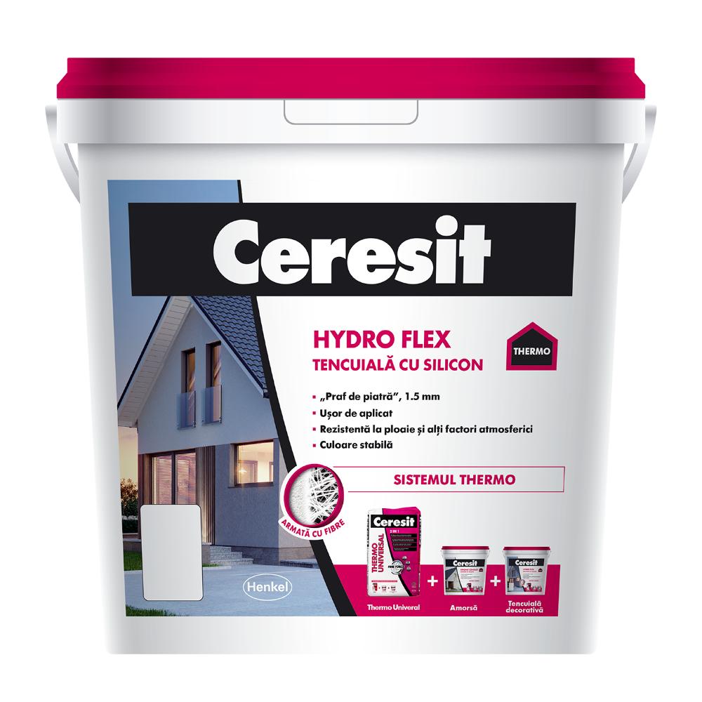 Tencuiala decorativa cu silicon Ceresit Hydro Flex, aspect praf de piatra, granulatie 1.5 mm, interior-exterior, Nebraska2, 25 kg