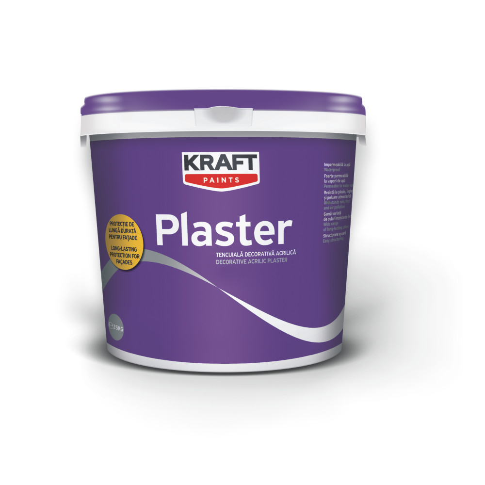 Tencuiala decorativa dura, Kraft Plaster R15 25 kg, 1.5 mm alb
