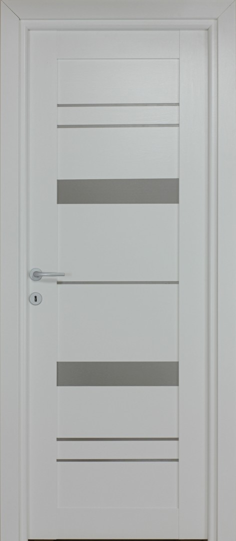 Usa de interior din MDF, reversibila, alba, model Amyra, cu geam, dimensiuni 88 x 203 cm