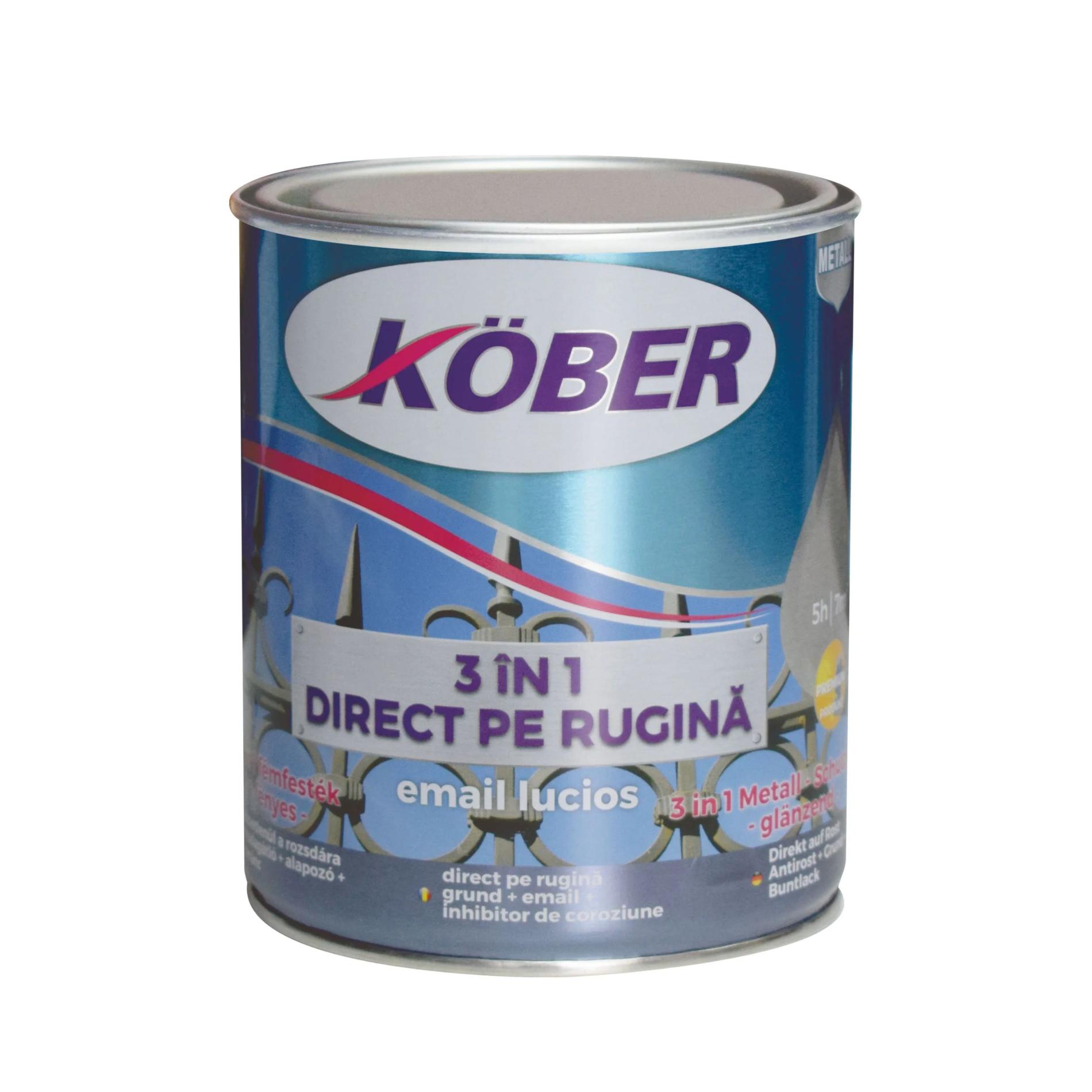 Vopsea 3in1 direct pe rugina cu efect lucios, Kober, gri grafitat 0,75 L