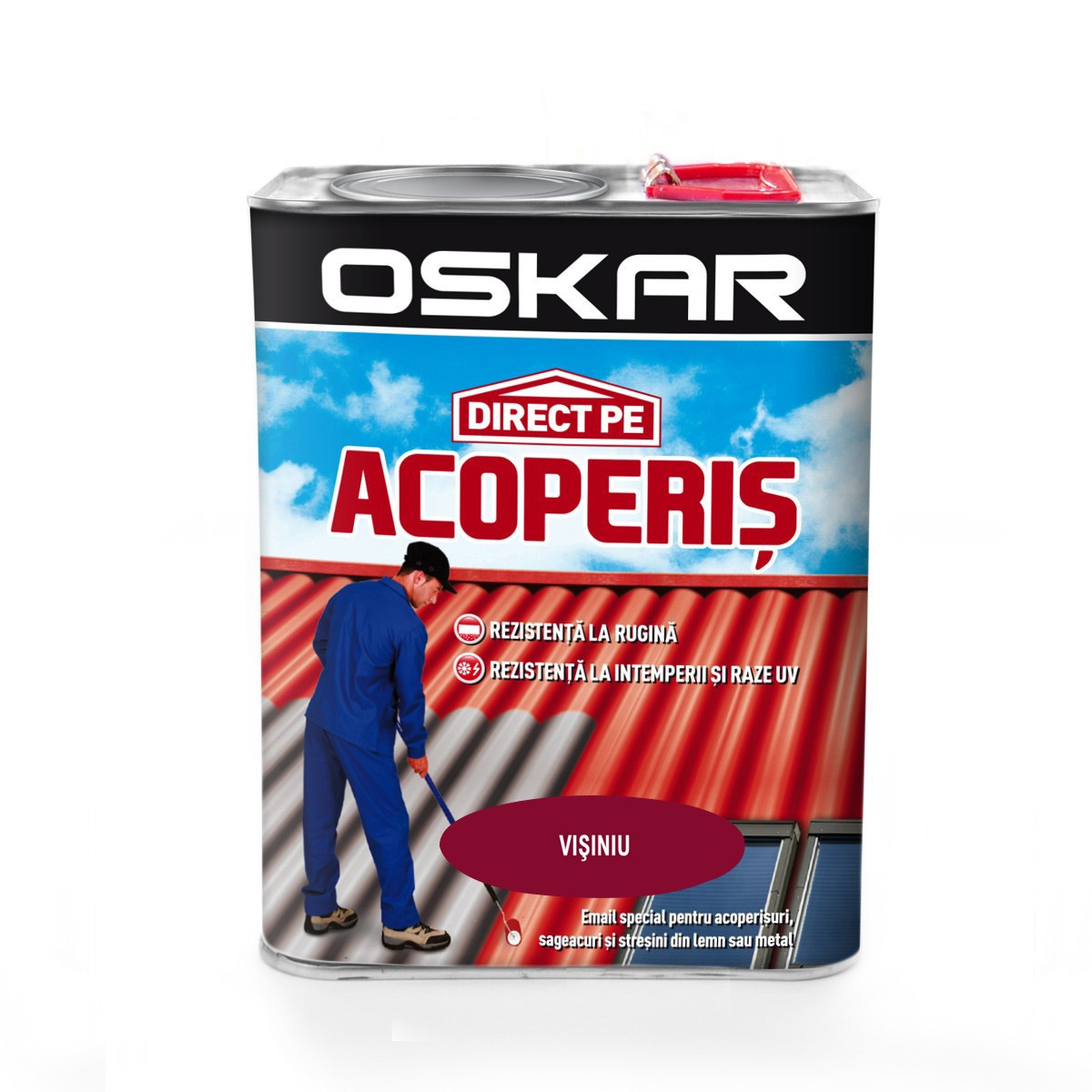 Vopsea alchidica Direct pe acoperis Oskar, exterior, visiniu, 2,5 L