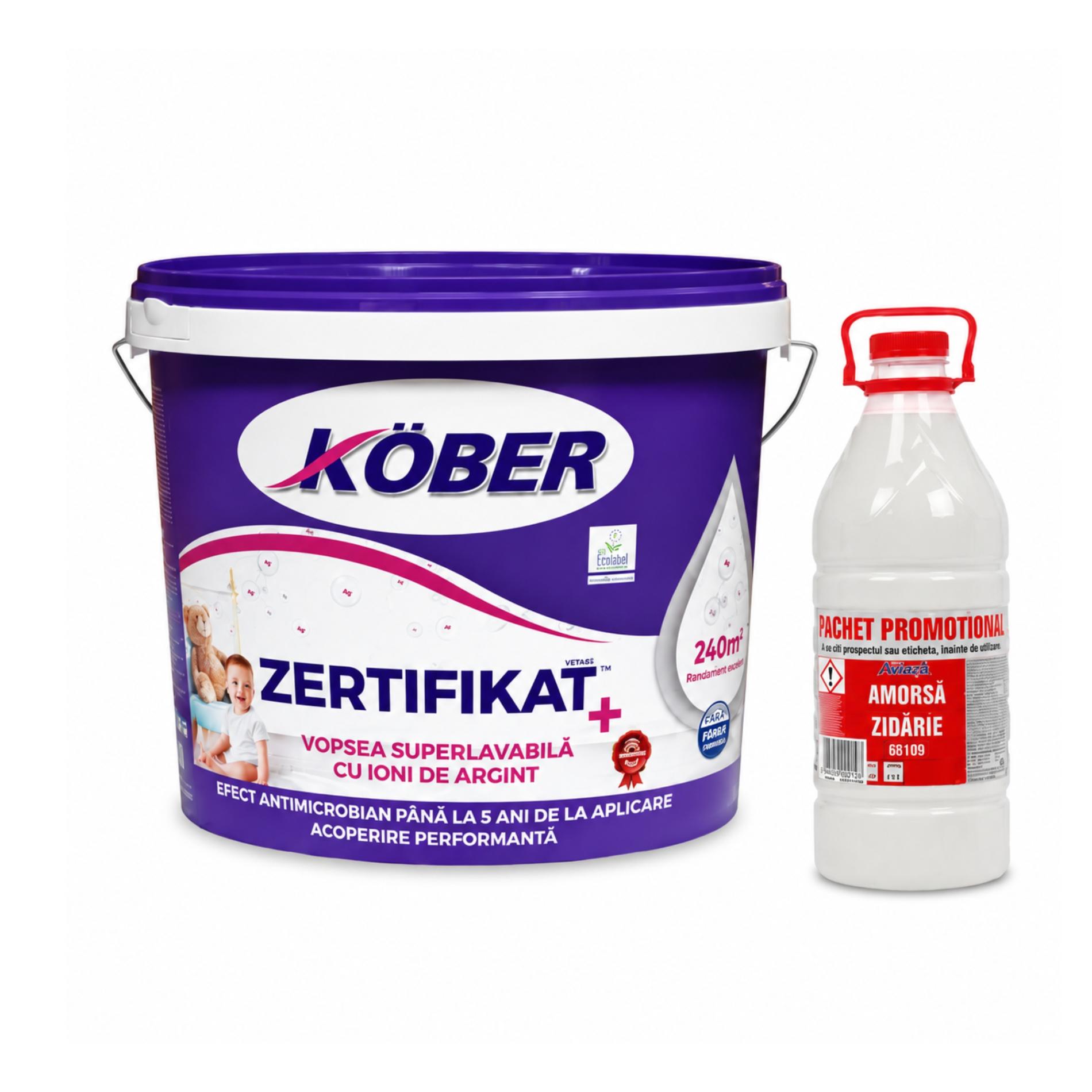 Varuri - Vopsea lavabila, interior, Kober Zertifikat Plus 17.5 L + Amorsa 4 L Cadou, olint.ro