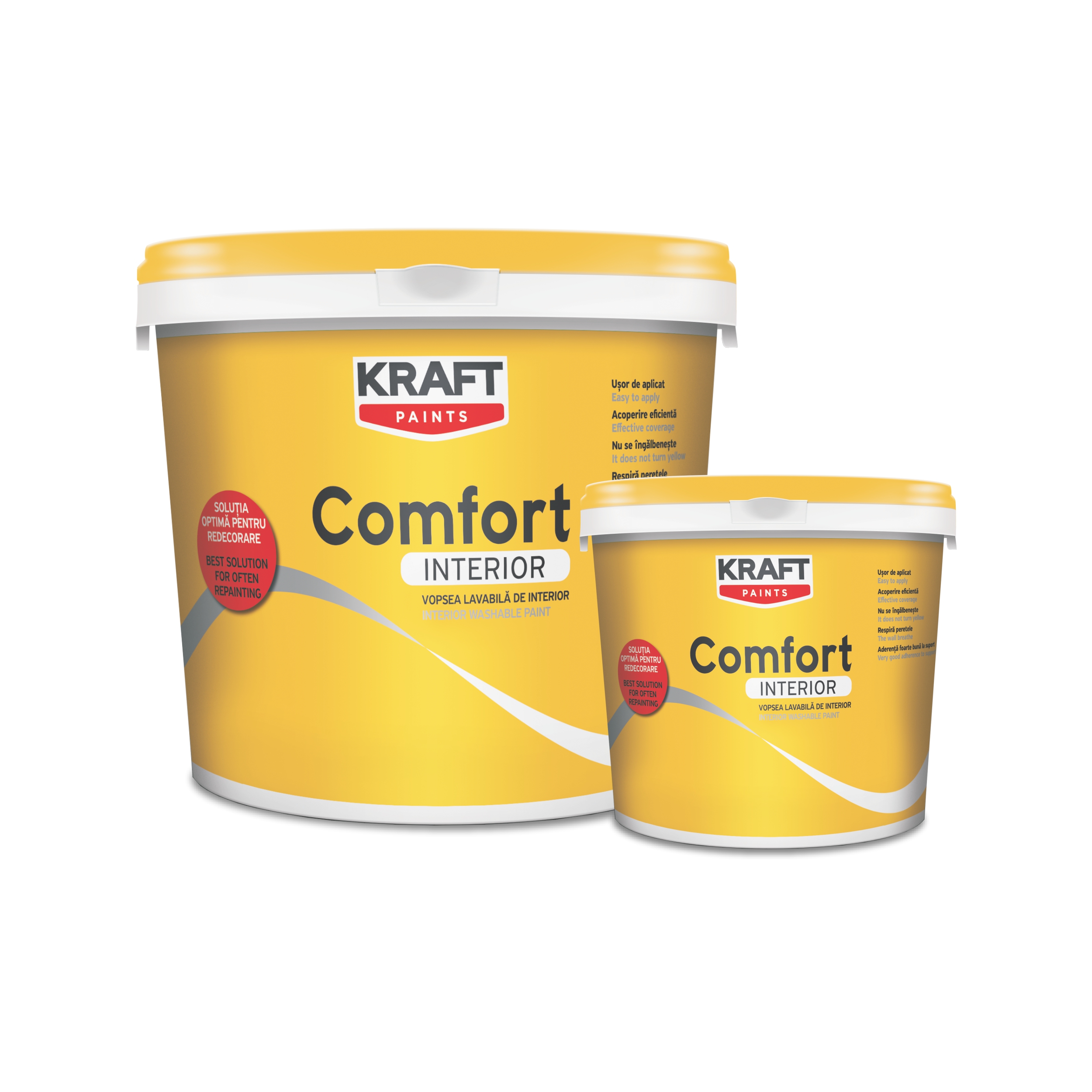Vopsea lavabila, interior, Kraft Confort 15 L alb + 2,5 L cadou