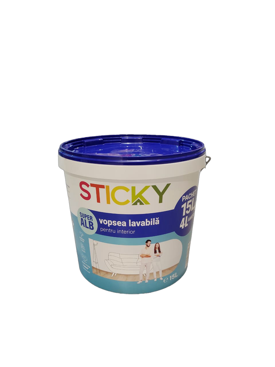 Vopsea lavabila interior, Sticky, alb 15 L