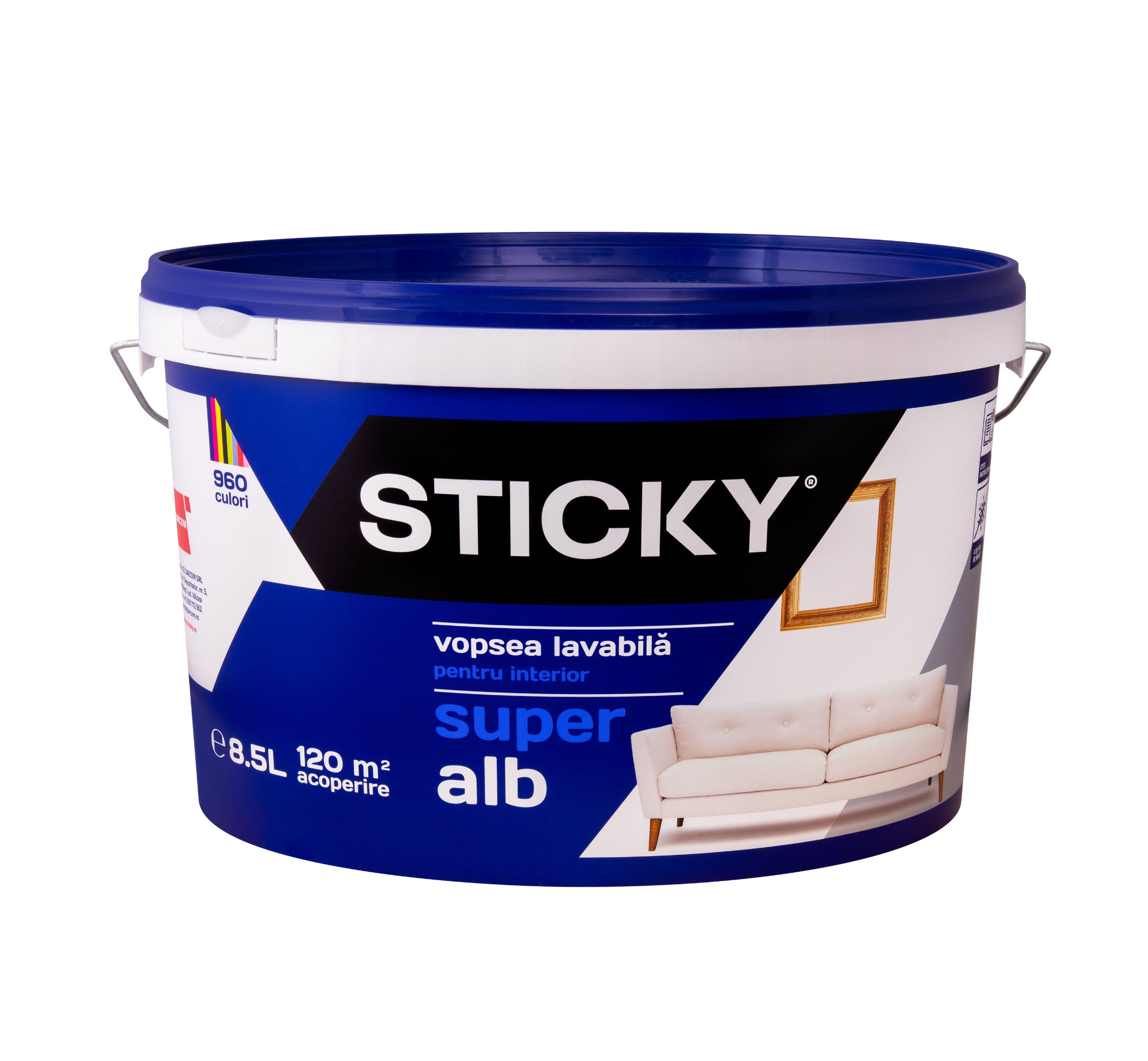 Vopsea lavabila interior, Sticky, alba, 8,5 L