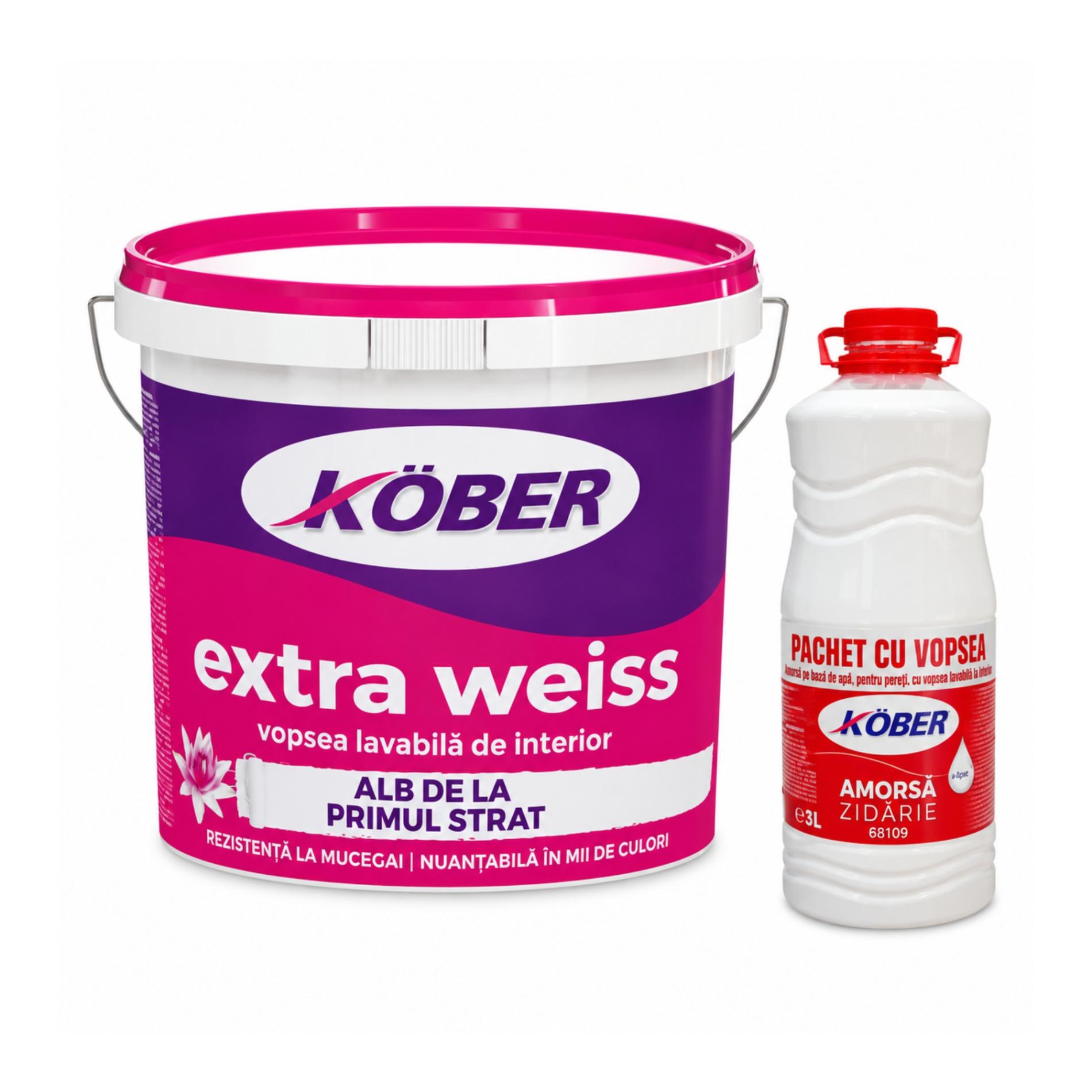 Varuri - Vopsea lavabila Kober Extraweiss 15 L+3 L amorsa Cadou, olint.ro