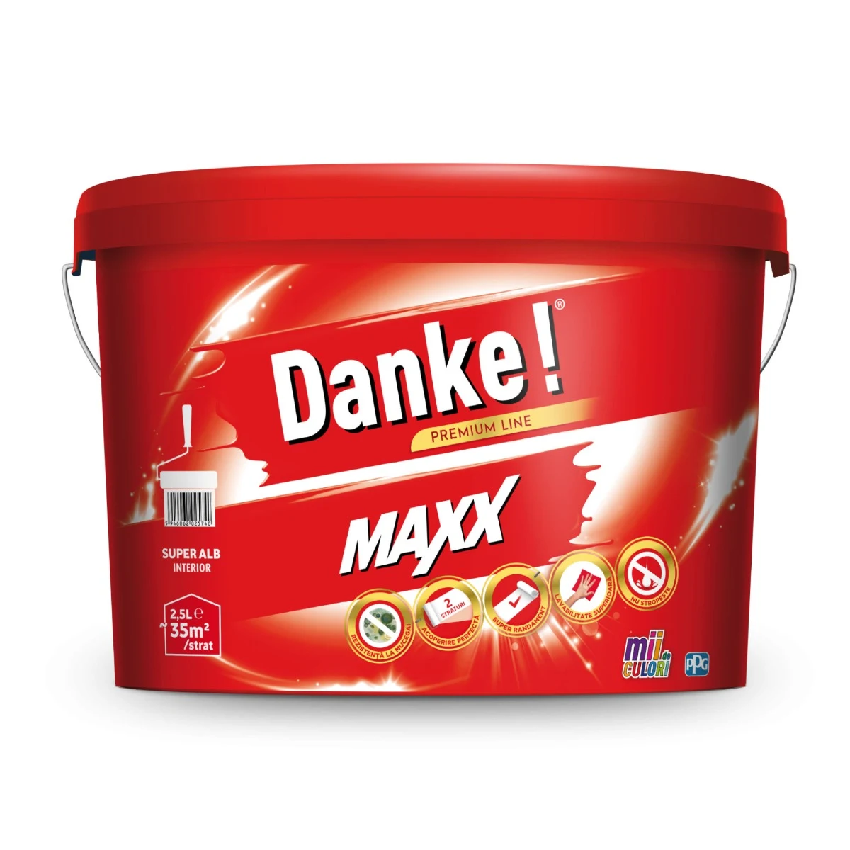 Vopsea lavabila pentru interior, Danke Maxx, ambalare 2.5 L, culoare alba