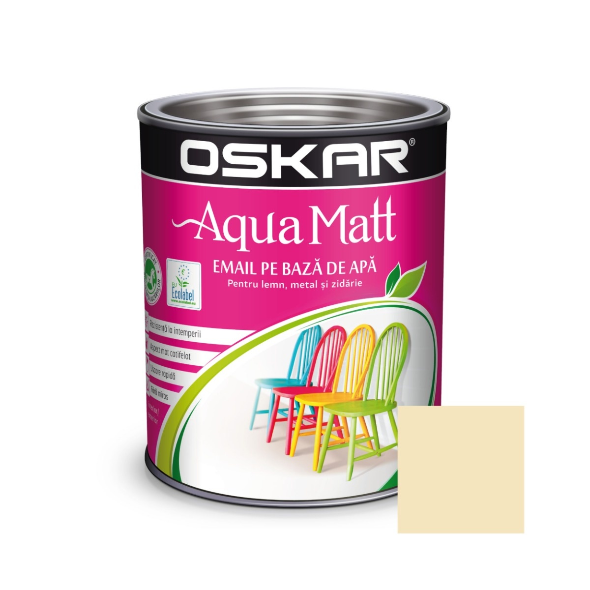 Vopsea pe baza de apa Oskar Aqua Matt, interior - exterior, crem elegant, 0.6 L