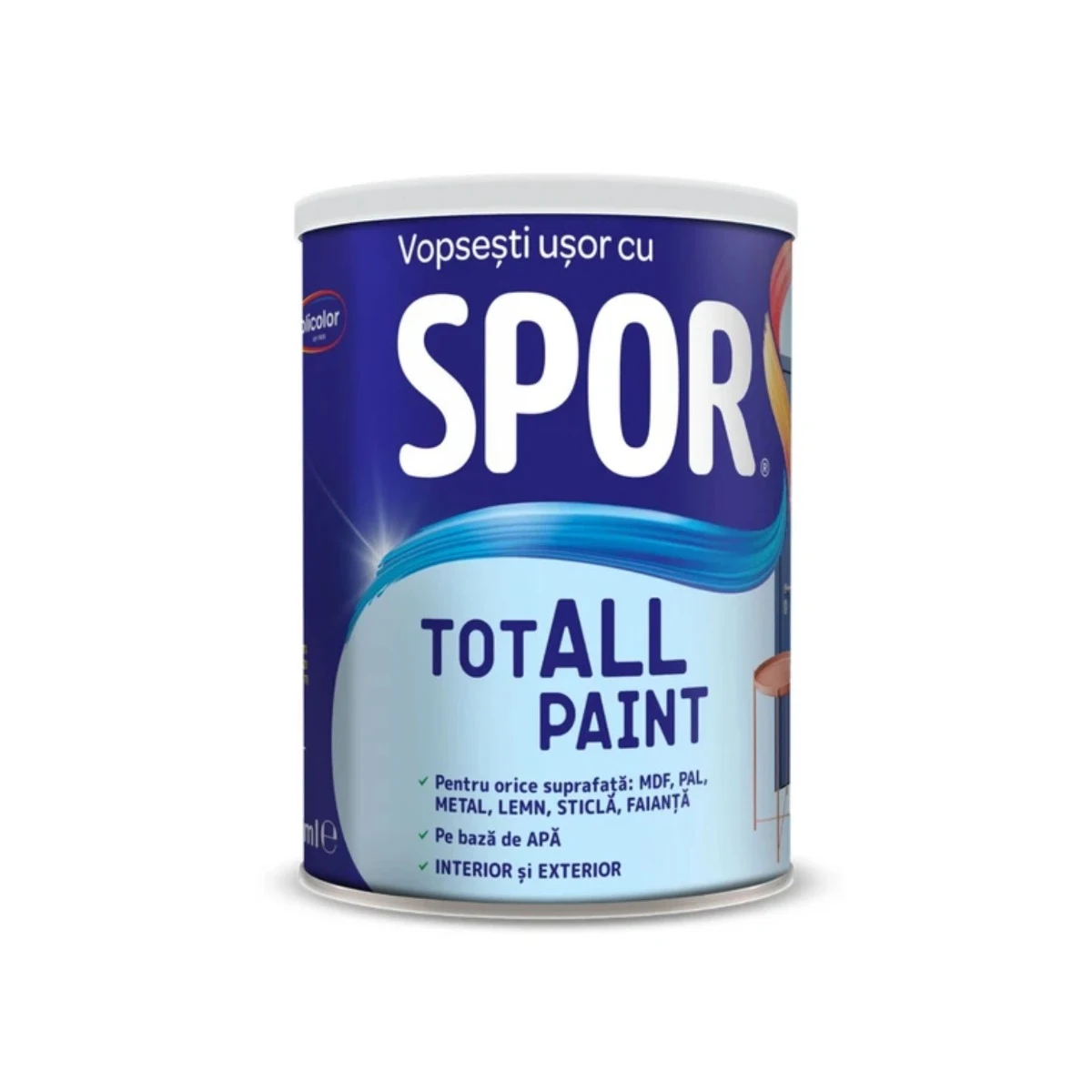 Lacuri & Vopsele - Vopsea pentru lemn, metal si sticla, Spor Totall Paint, pentru interior si exterior, pe baza de apa, ambalare 0,6 L, culoare Rose Quartz, olint.ro