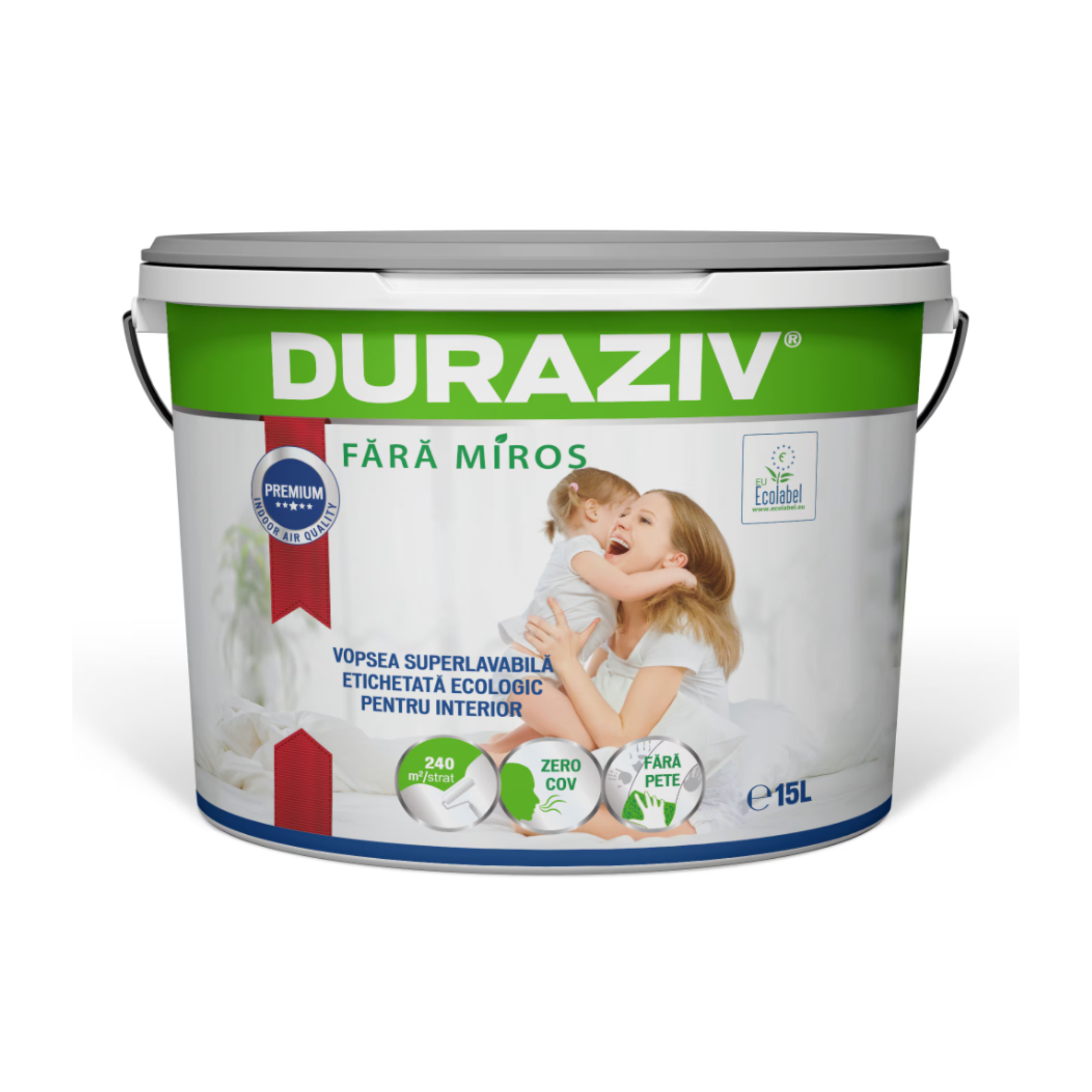 Vopsea superlavabila alba pentru interior Duraziv ECOLABEL, ambalareL 15 L