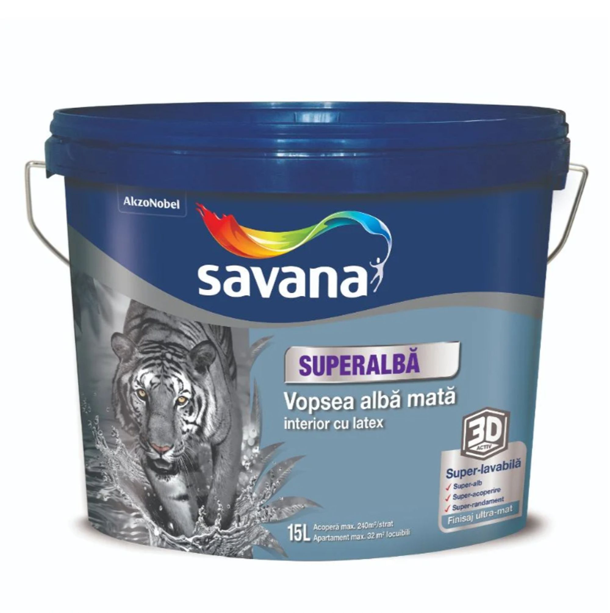 Vopsea superlavabila cu latex, interior, Savana, alb mat, 15 L + amorsa 4 L Cadou
