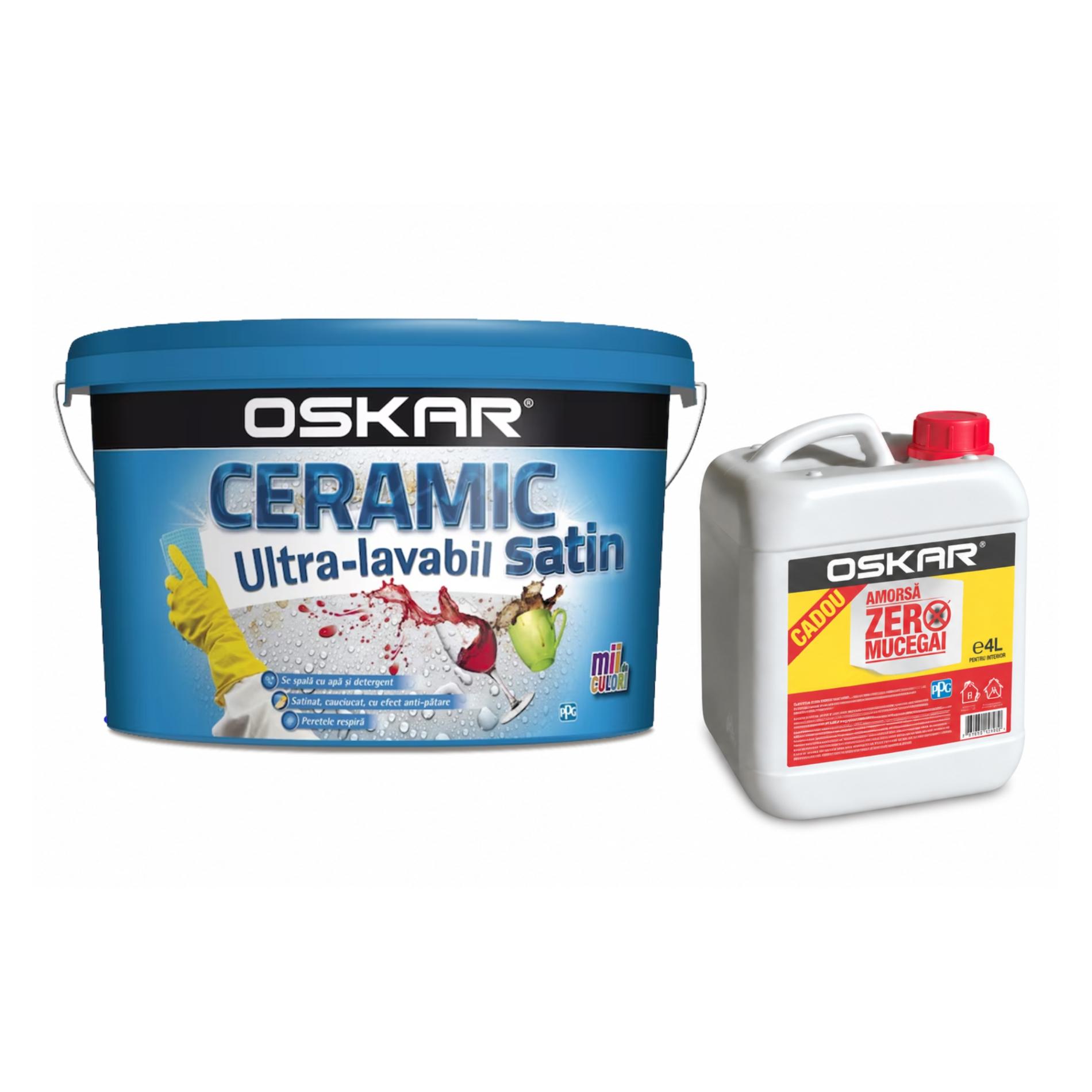 Varuri - Vopsea ultra-lavabila, Oskar Ceramic satinat, alba, 15 L + amorsa Oskar 4 L Cadou, olint.ro