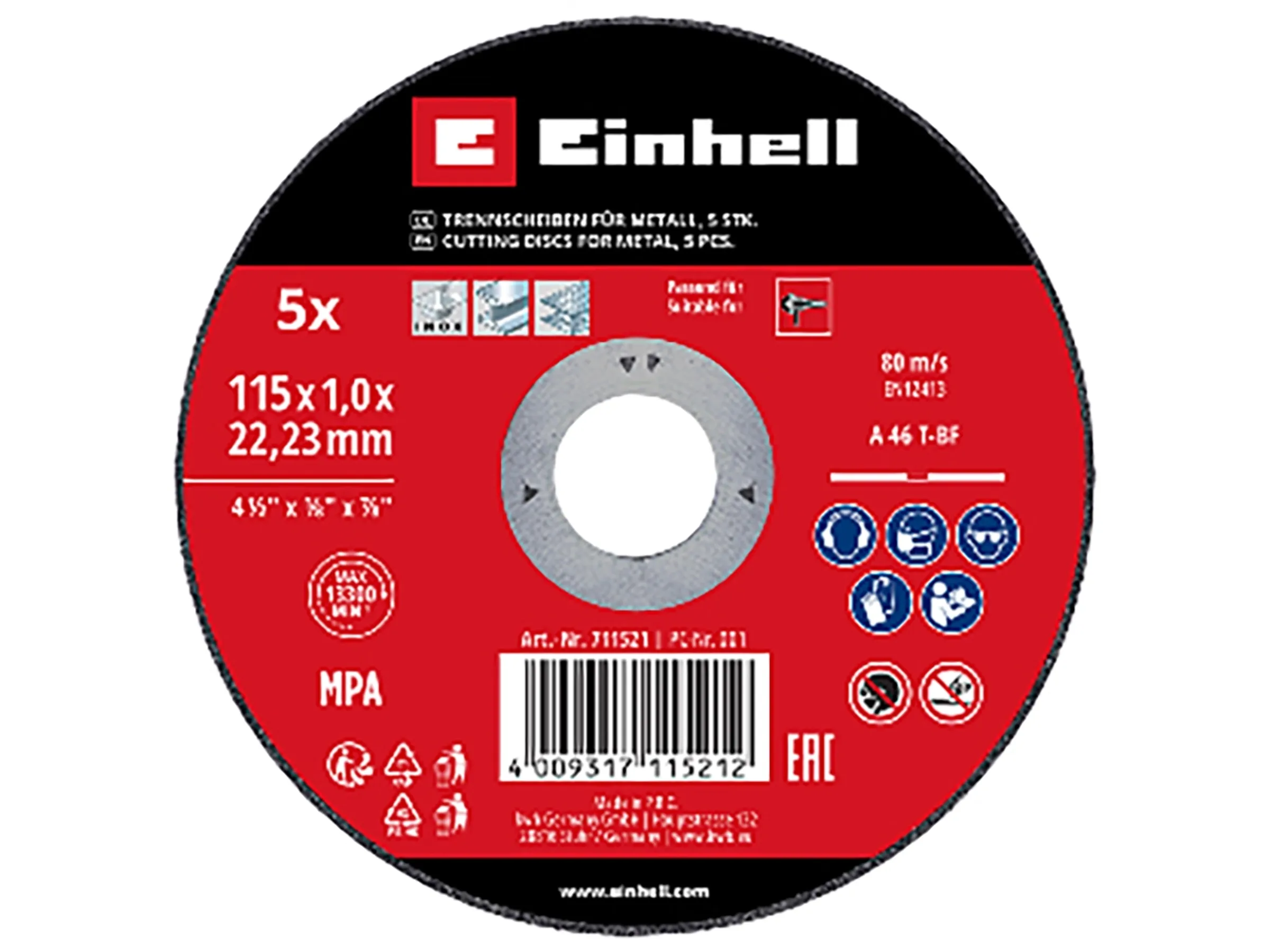 Disc pentru taiere metal, Einhell, diametru 115 mm, grosime 1 mm