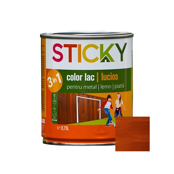 Lac alchidic pentru lemn, metal sau piatra Sticky, interior - exterior, 0.75 L culoare cires